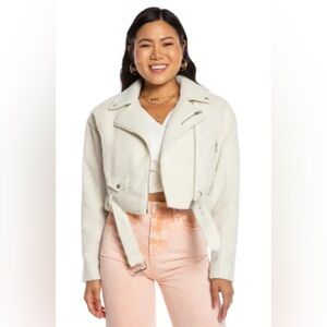 Juicy Couture Womens White Mohair Cropped Moto Jacket